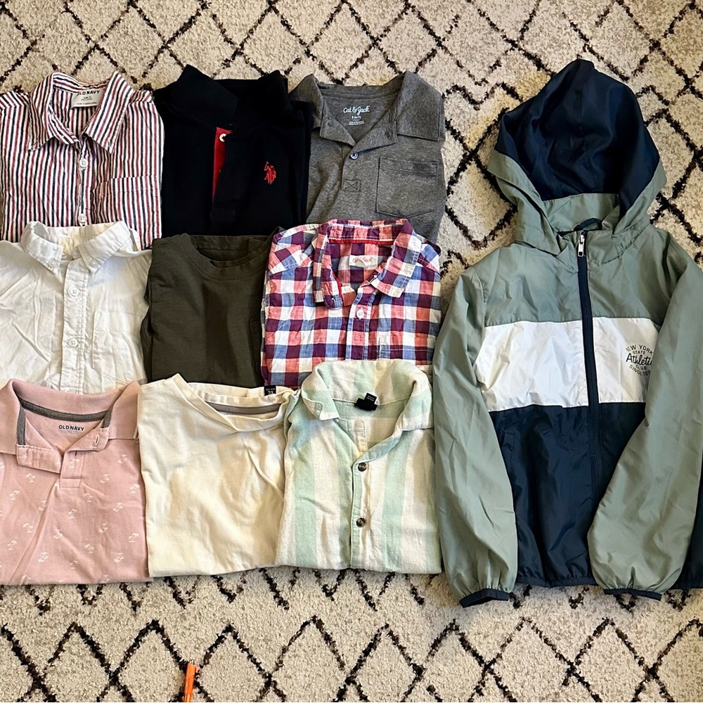 9pc Boys Polo & Button-down Shirt Set, & Windbreaker - Size 6/7, Multiple brands